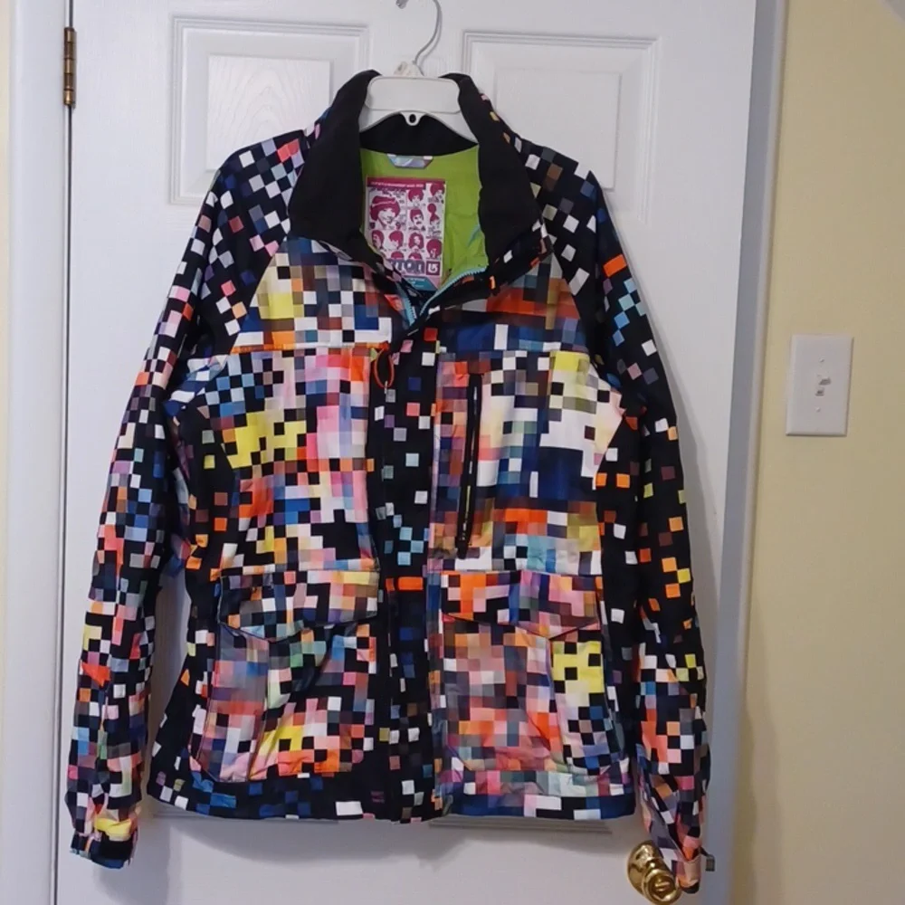 Burton Multicolor Sz M, mens Dryride Pixelated Print Snowboarding Jacket. New Co